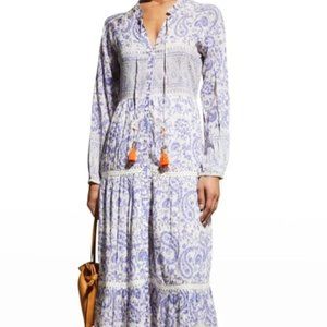 LIKE NEW, BELL BY ALICIA BELL Silk cotton voile hand blocked ruffle long sleeve